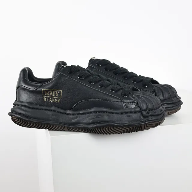 MM6 Maison Margiela Black Brown Wrinkled Leather Toe Cap Layered Stitched Sole Lifestyle Sneakers 3