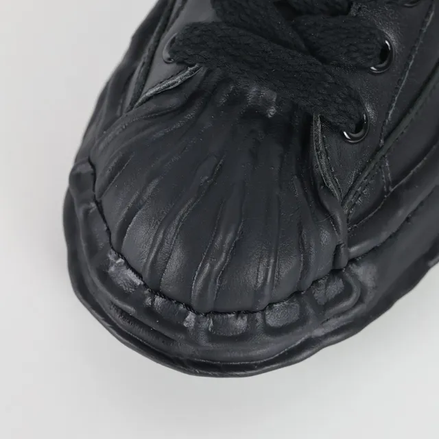 MM6 Maison Margiela Black Brown Wrinkled Leather Toe Cap Layered Stitched Sole Lifestyle Sneakers 5