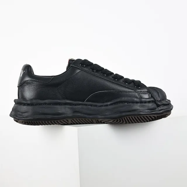 MM6 Maison Margiela Black Brown Wrinkled Leather Toe Cap Layered Stitched Sole Lifestyle Sneakers 7