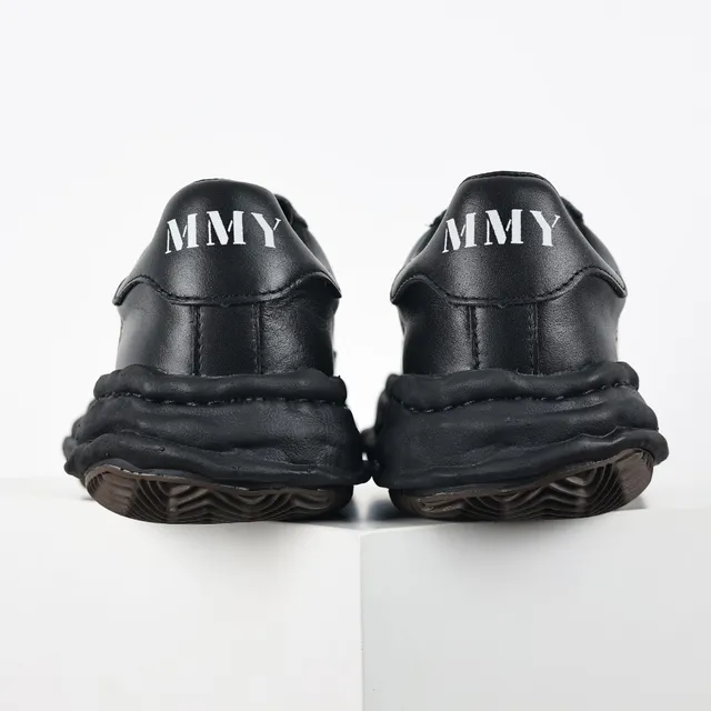 MM6 Maison Margiela Black Brown Wrinkled Leather Toe Cap Layered Stitched Sole Lifestyle Sneakers 8