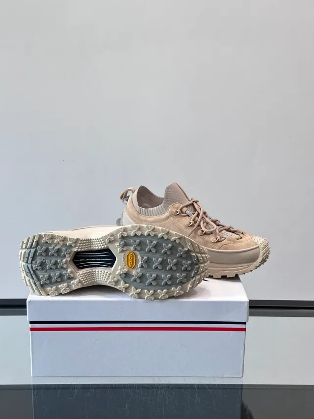 Moncler Beige Suede-Mesh Hiking-Inspired Chunky Sole Sneakers 2