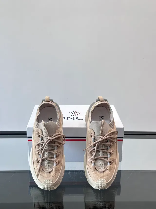 Moncler Beige Suede-Mesh Hiking-Inspired Chunky Sole Sneakers 3
