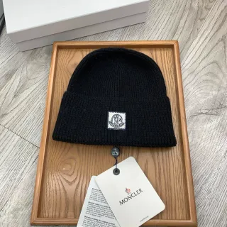 Moncler Black White Ribbed Knit Folded Cuff Beanie