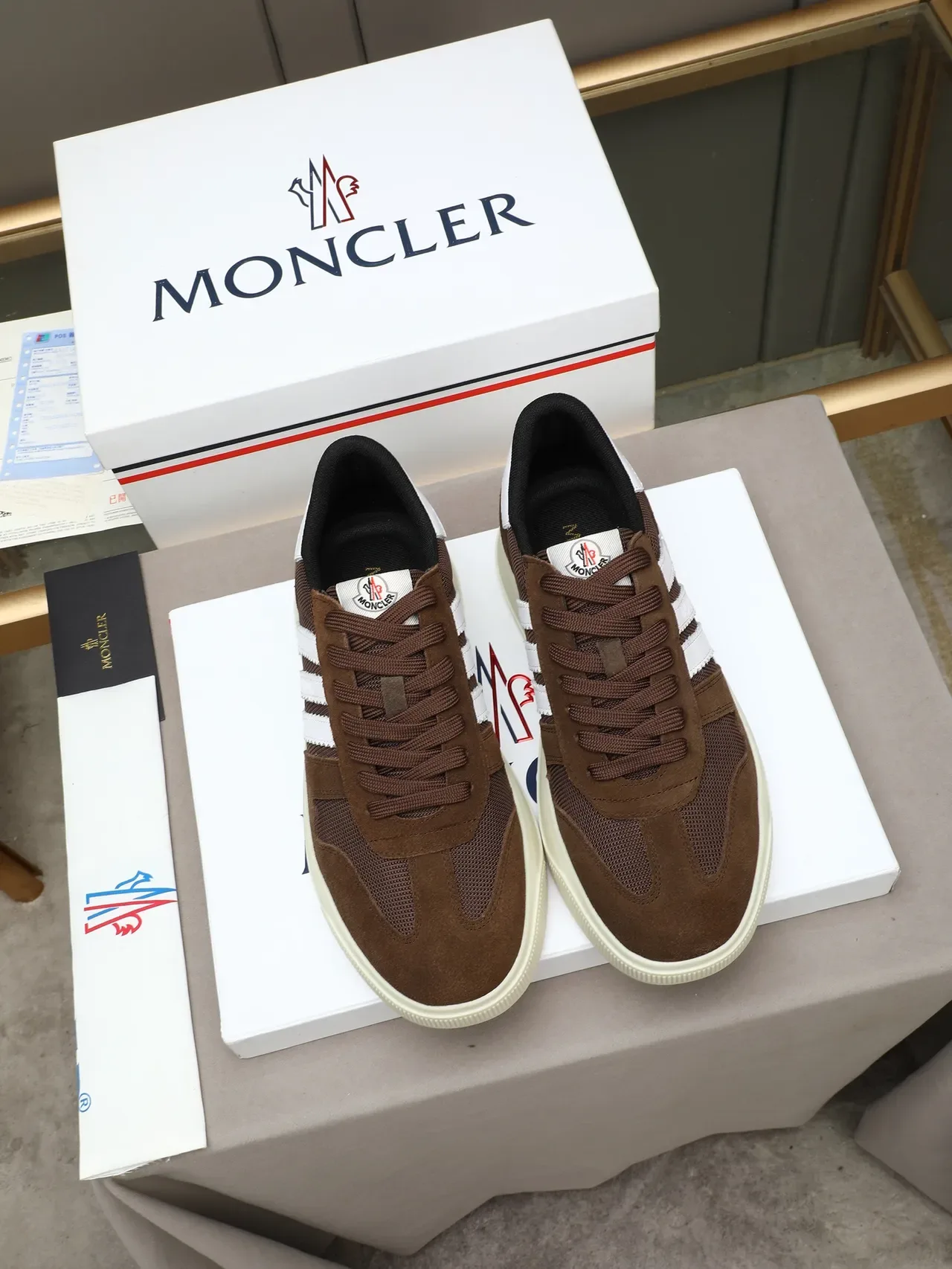 Moncler Brown and White Striped Platform Lifestyle Sneaker 2