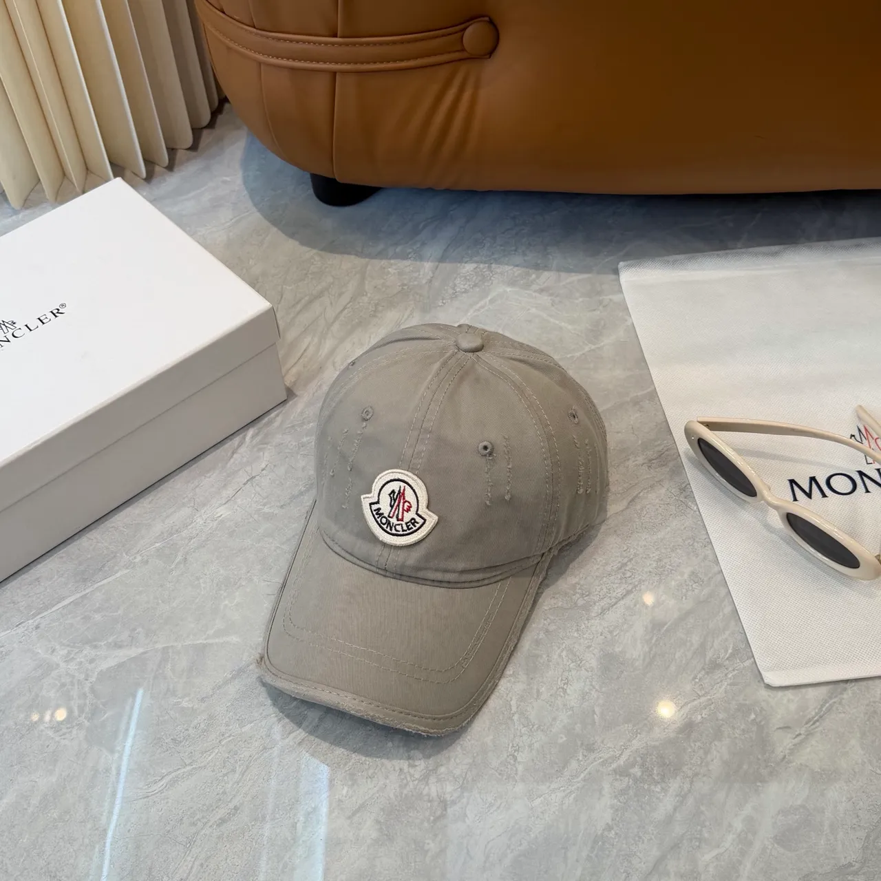 Moncler Distressed Washed Gray Baseball Cap 4