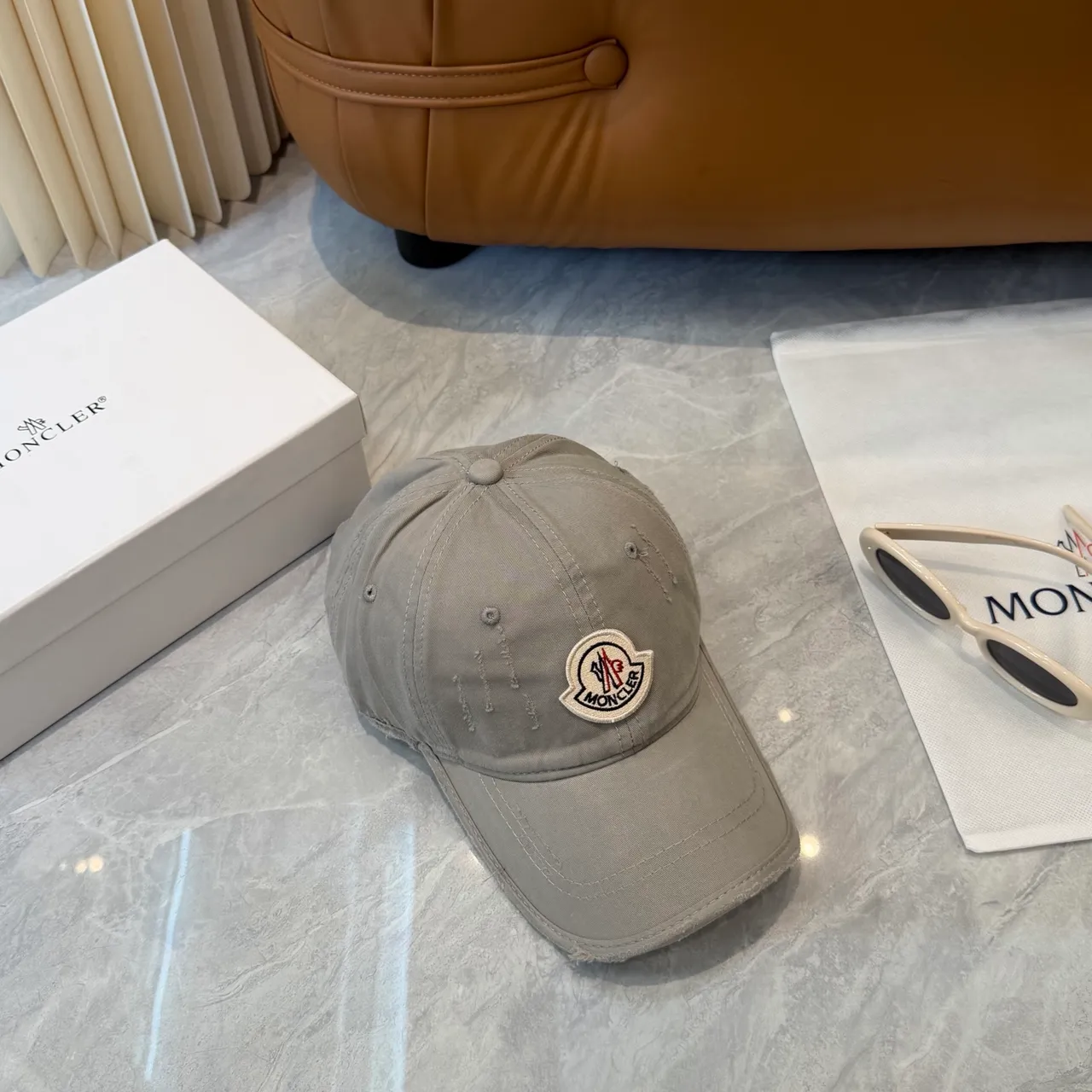 Moncler Distressed Washed Gray Baseball Cap 5