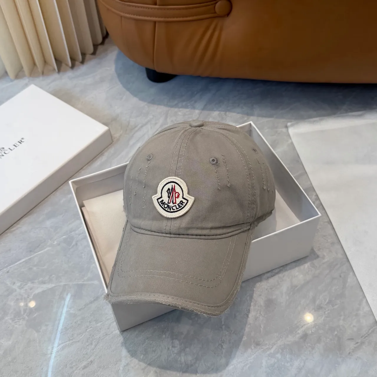 Moncler Distressed Washed Gray Baseball Cap 9