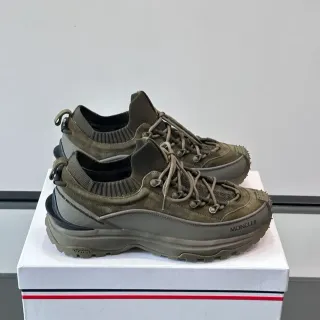 Moncler Grenoble Army Green Gray Hiking-Inspired Knit-Collar Lifestyle Sneakers