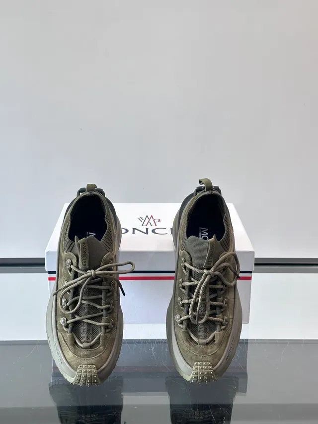 Moncler Grenoble Army Green Gray Hiking-Inspired Knit-Collar Lifestyle Sneakers 4