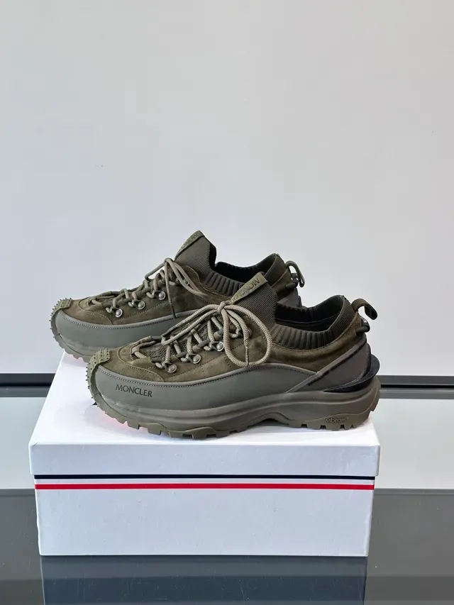 Moncler Grenoble Army Green Gray Hiking-Inspired Knit-Collar Lifestyle Sneakers 5