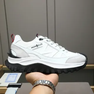 Moncler White Black Layered Mesh And Suede Upper Oversized M-Logo Cutout Lifestyle Sneakers