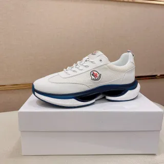 Moncler White Navy Ribbed Textile Upper Blue Transparent Midsole Channel Lifestyle Sneakers