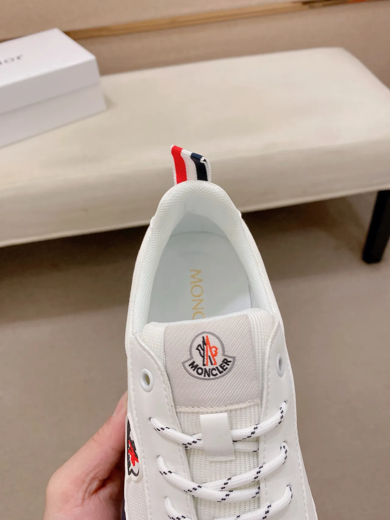 Moncler Blanc Marine Tricoté Textile Supérieur Bleu Transparent Semelle Milieu Channel Lifestyle Sneakers 4
