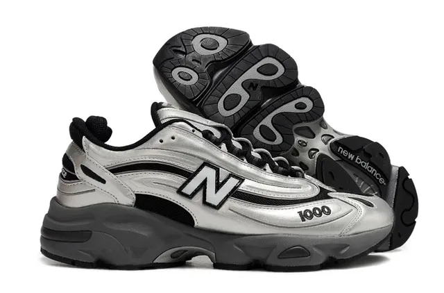 New Balance 1000 Argent Métallique Noir Chunky Sneakers 4