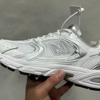 New Balance 580 White and Silver Metallic Lifestyle Sneakers