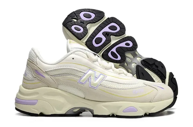 New Balance Beige Violet Chaussures Lifestyle avec Soles Médianes Épaisses Tige Hybride Mesh-Suede 4