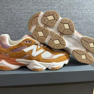 New Balance بني وردي سيليويت مزيج جلد ناعم شبكة أعلى حذاء رياضي كثيف