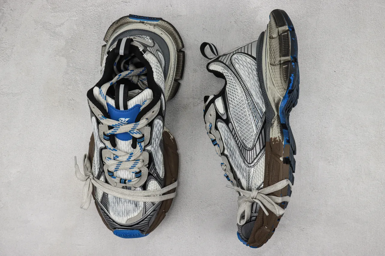 New Balance رمادي أزرق شبكة متعددة الطبقات وصناعي علوية نحت متعدد الكثافة وسادة كعب سميك حذاء رياضي 3