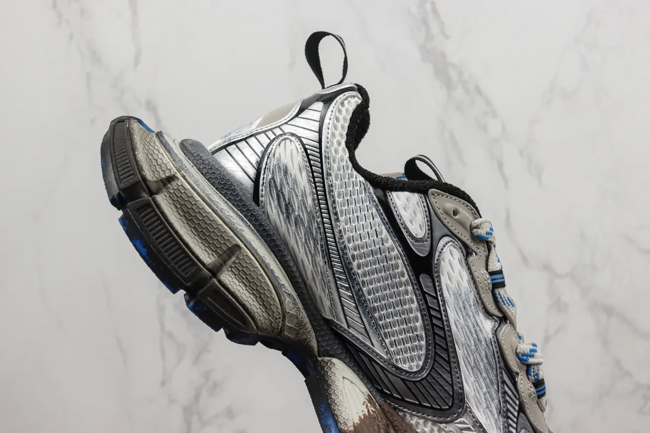 New Balance رمادي أزرق شبكة متعددة الطبقات وصناعي علوية نحت متعدد الكثافة وسادة كعب سميك حذاء رياضي 5