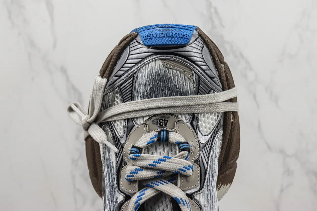 New Balance رمادي أزرق شبكة متعددة الطبقات وصناعي علوية نحت متعدد الكثافة وسادة كعب سميك حذاء رياضي 6