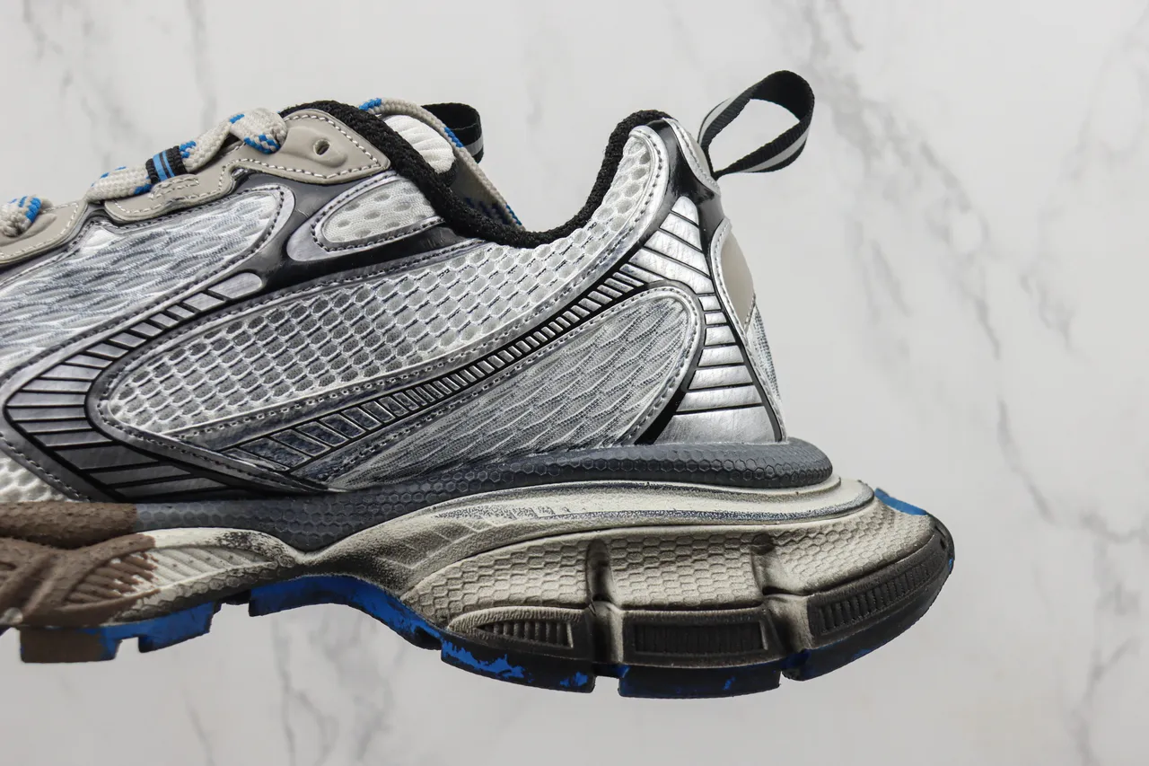 New Balance رمادي أزرق شبكة متعددة الطبقات وصناعي علوية نحت متعدد الكثافة وسادة كعب سميك حذاء رياضي 7