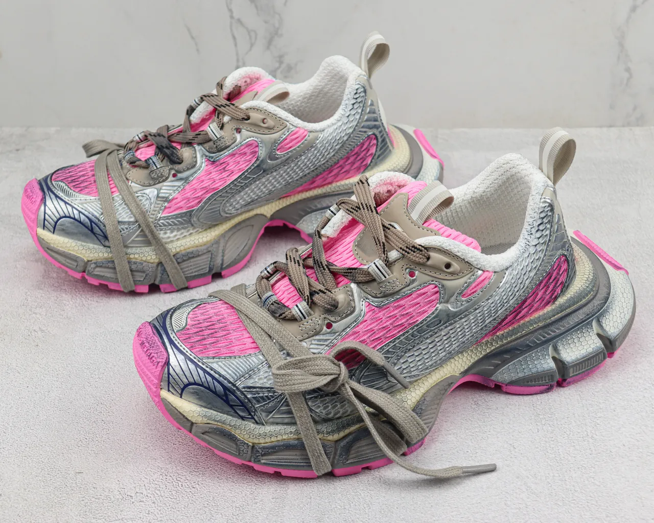 New Balance Gris Rose Upper Synthétique-Mesh Stratifié Textura Nid d'abeille Semelle Intermédiaire Chaussures Chunky 4
