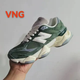New Balance أخضر بيج زيتوني سويد و شبكة أعلى كريم مصمم كعب متوسط حذاء رياضي كبير