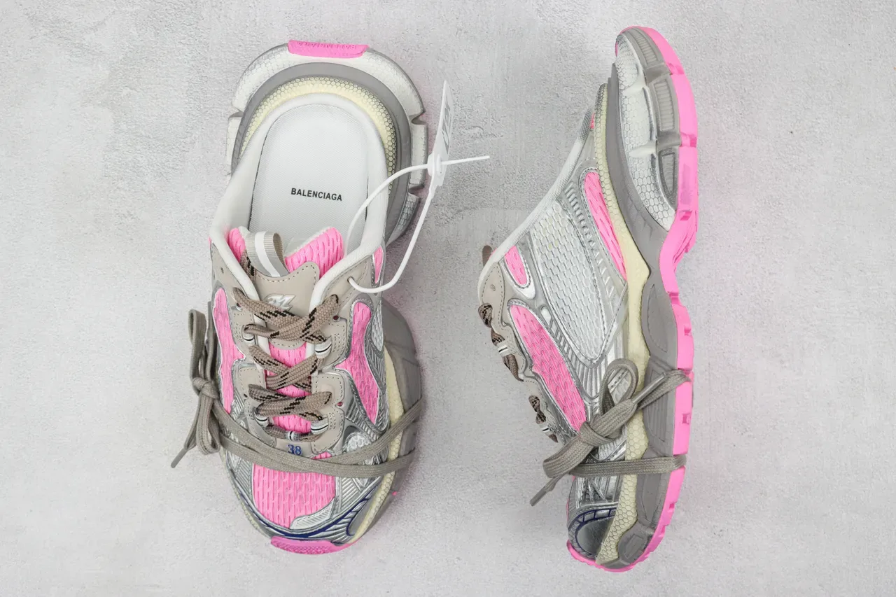 New Balance Silver Pink Chunky Layered Sole Metallic Mesh And Synthetic Upper Sneakers 3
