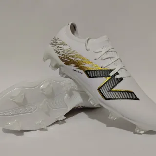 New Balance White Gold Low-Cut Knit Upper Lightning Graphic Firm-Ground Soccer Shoes