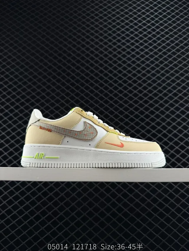 Nike Air Force 1 Beige White Orange Lime Green Lifestyle Sneakers 6