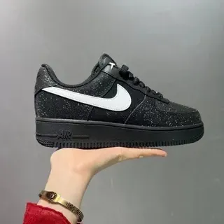 Nike Air Force 1 Glitter-Speckled Black White Lifestyle Sneakers