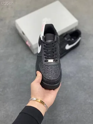 Nike Air Force 1 Glitter-Speckled Black White Lifestyle Sneakers 2