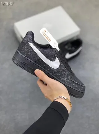 Nike Air Force 1 Glitter-Speckled Black White Lifestyle Sneakers 3