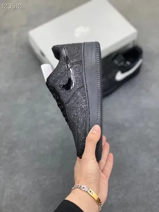 Nike Air Force 1 Glitter-Speckled Black White Lifestyle Sneakers 4