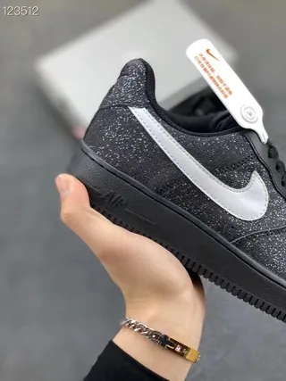 Nike Air Force 1 Glitter-Speckled Black White Lifestyle Sneakers 7