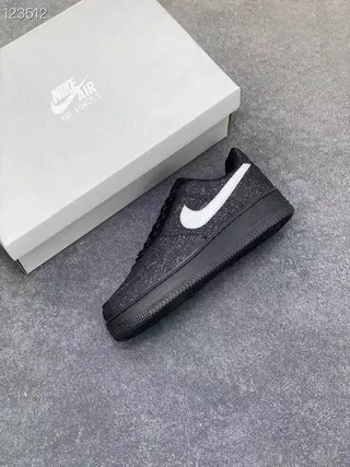 Nike Air Force 1 Glitter-Speckled Black White Lifestyle Sneakers 8