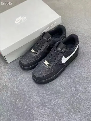 Nike Air Force 1 Glitter-Speckled Black White Lifestyle Sneakers 9
