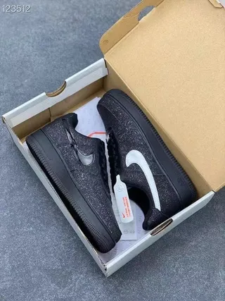Nike Air Force 1 Glitter-Speckled Black White Lifestyle Sneakers 10