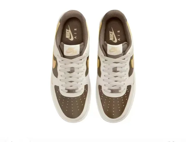 Nike Air Force 1 Low Beige Brown Gold Lifestyle Sneakers 4
