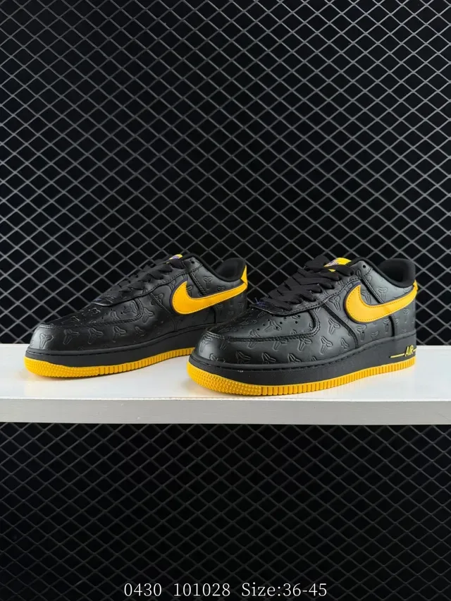 Nike Air Force 1 Low Black Yellow Embossed Mamba Edition Lifestyle Sneakers 2