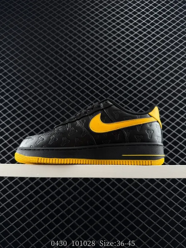Nike Air Force 1 Low Black Yellow Embossed Mamba Edition Lifestyle Sneakers 4