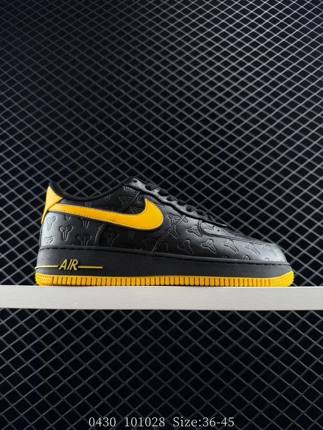 Nike Air Force 1 Low Black Yellow Embossed Mamba Edition Lifestyle Sneakers 5