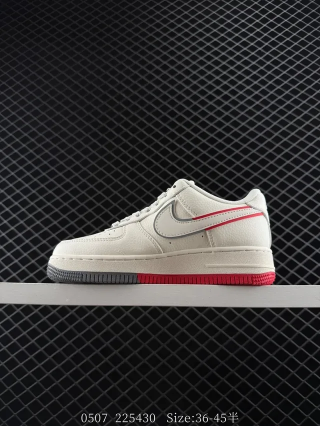 Nike Air Force 1 Low Off-White Red Gray Lifestyle Sneakers 6