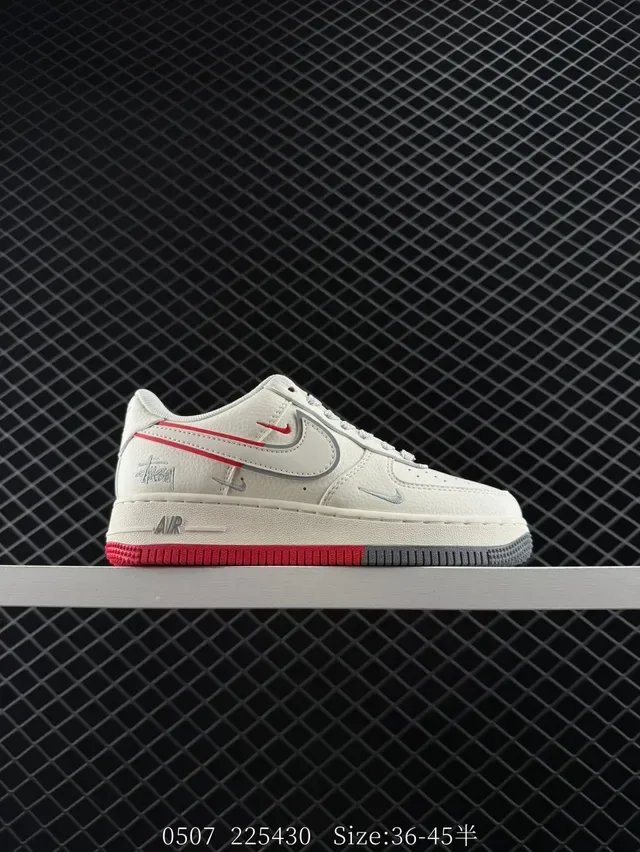 Nike Air Force 1 Low Off-White Red Gray Lifestyle Sneakers 7
