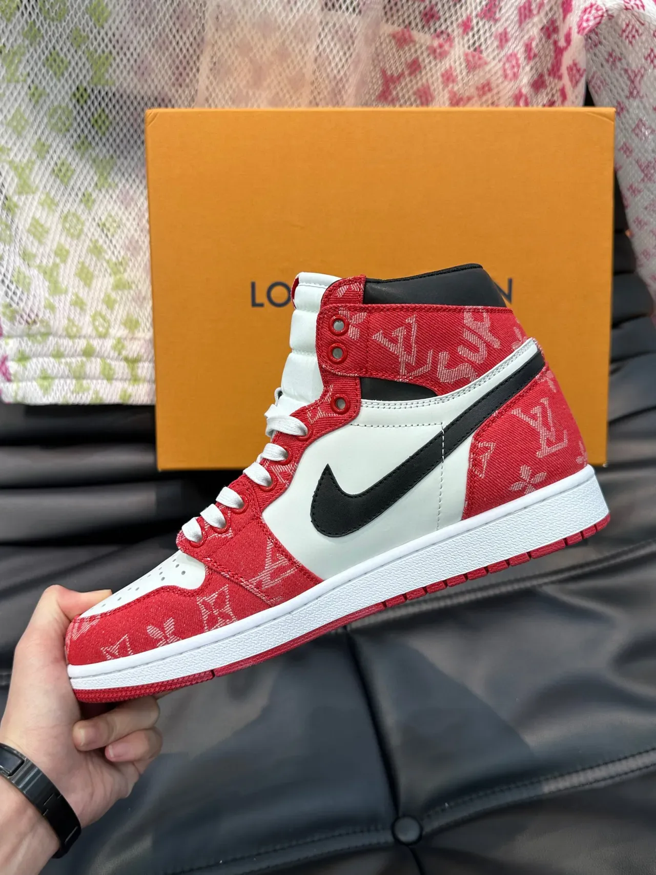 Nike Air Jordan 1 High Monogram Red White Black Basketball Shoes 3