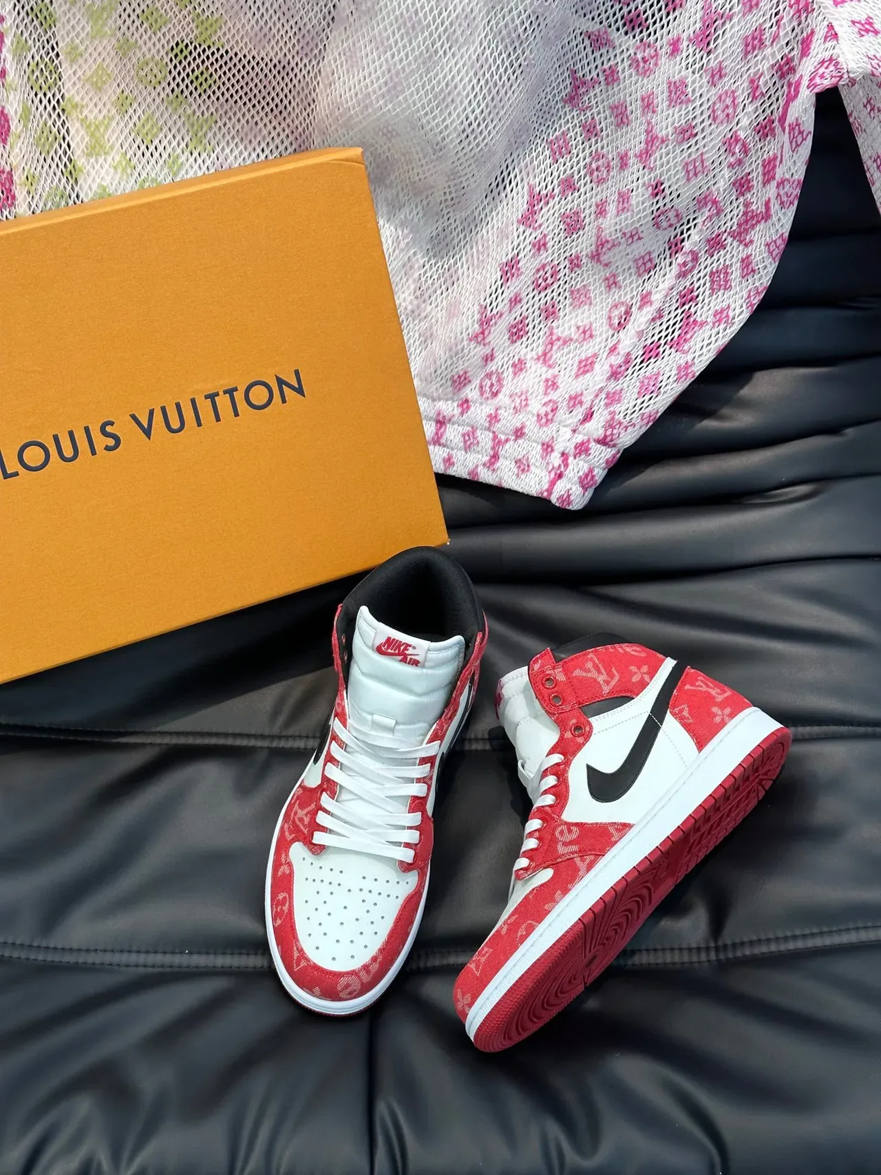Nike Air Jordan 1 High Monogram Red White Black Basketball Shoes 7