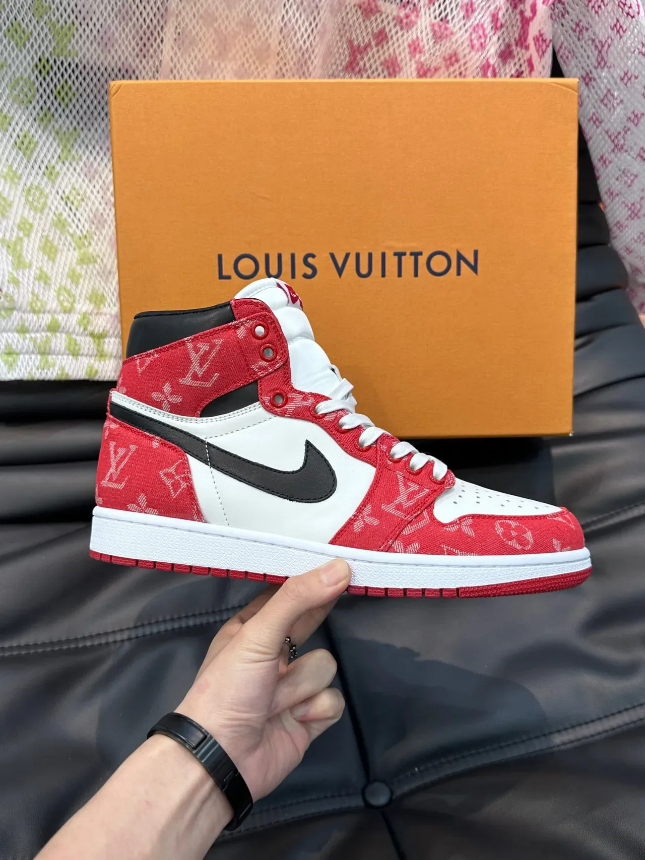 Nike Air Jordan 1 High Monogram Red White Black Basketball Shoes 8