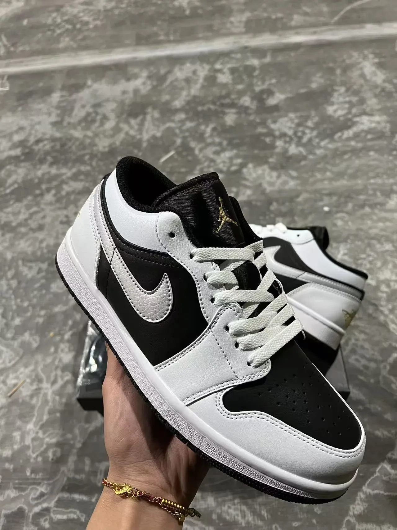 Nike Air Jordan 1 Low Black White Gold Lifestyle Sneakers 2