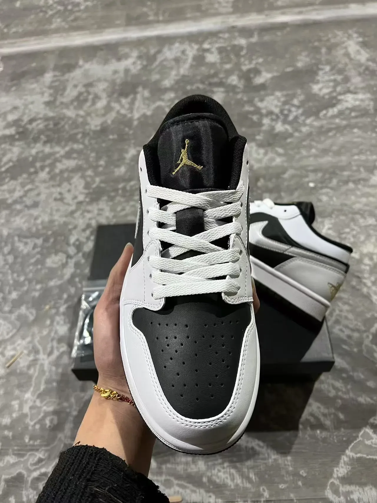 Nike Air Jordan 1 Low Black White Gold Lifestyle Sneakers 3