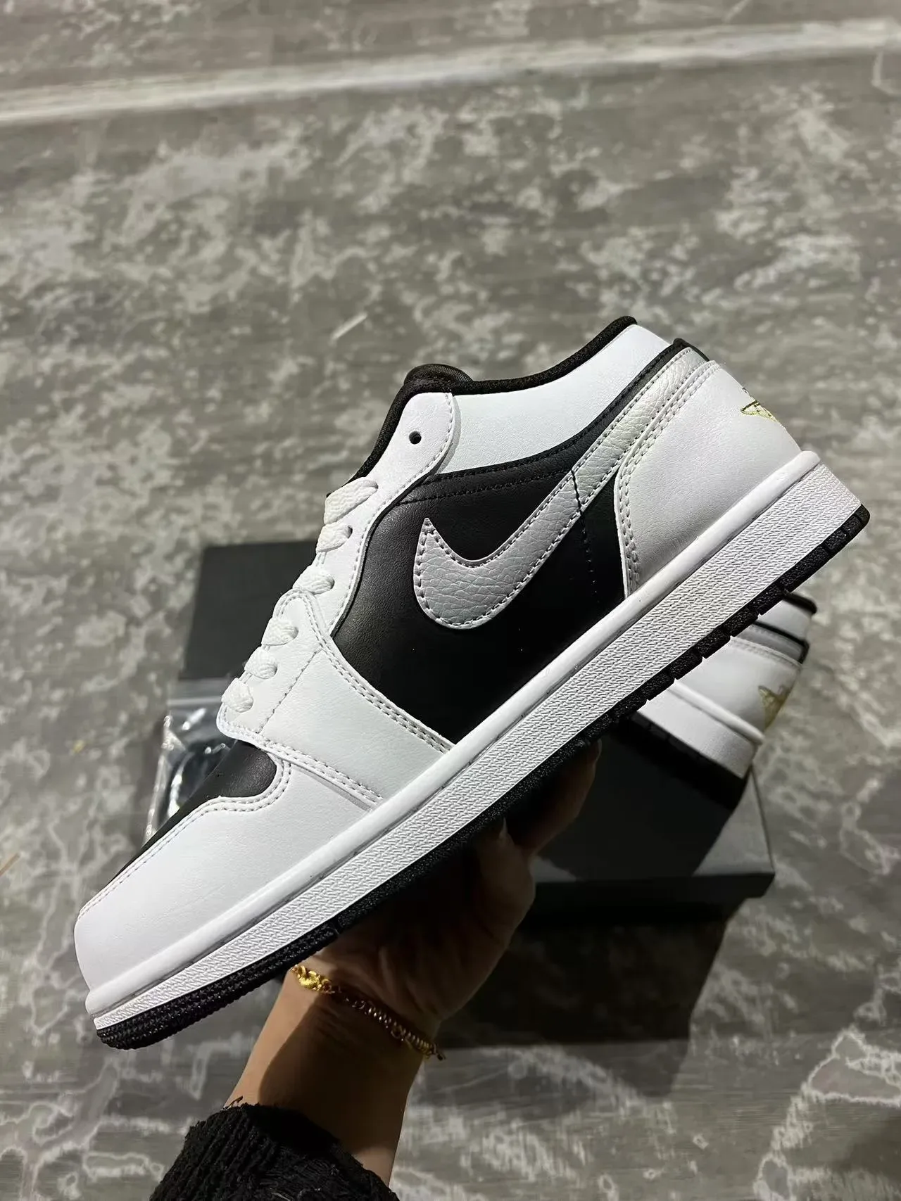 Nike Air Jordan 1 Low Black White Gold Lifestyle Sneakers 5
